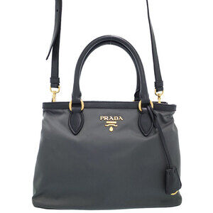 Prada Black Tessuto Nylon Soft Calf Leather 2way Handbag Crossbody